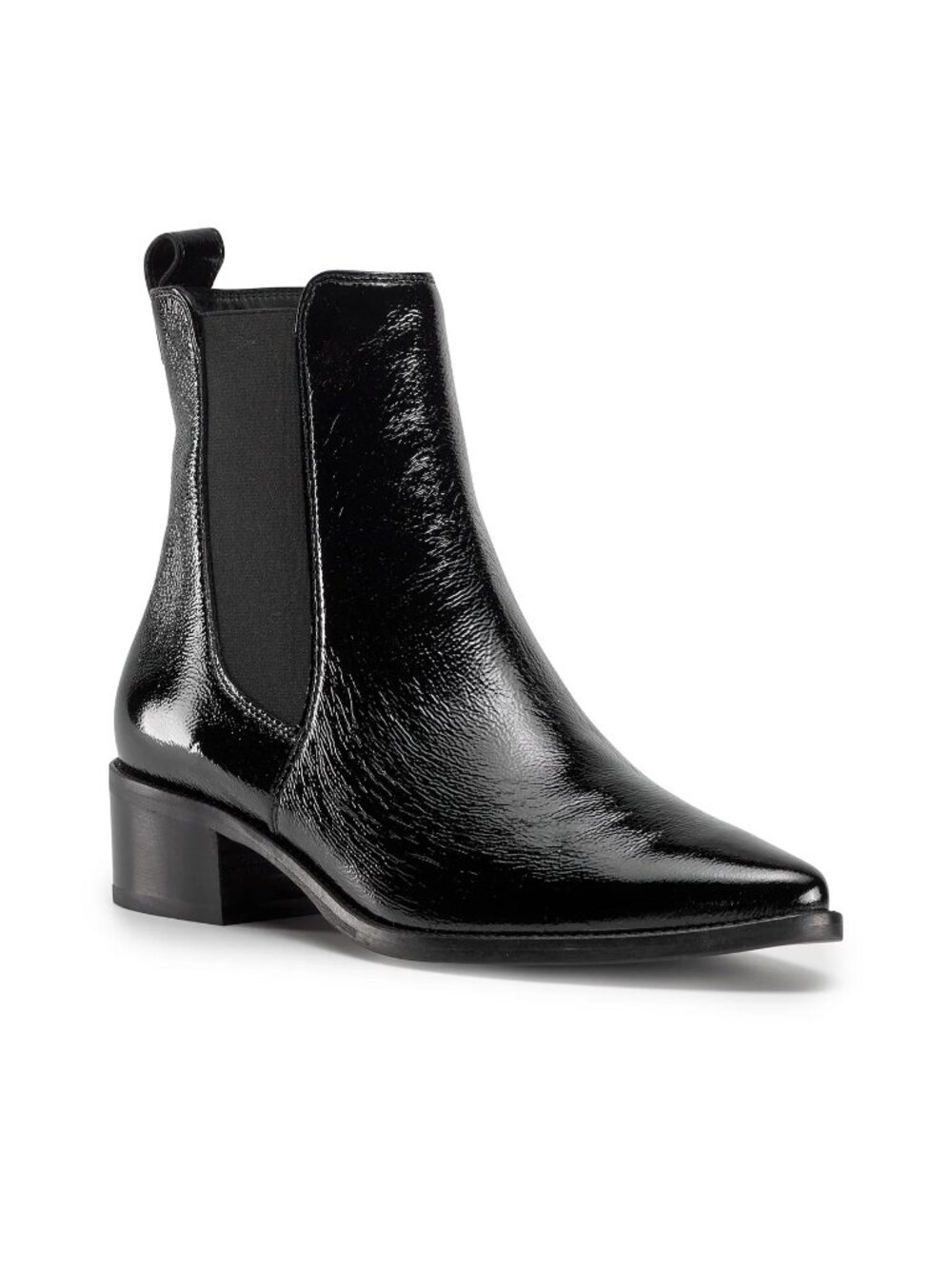 $530 PAUL GREEN Celina Boot PATENT CRINKLE LEATHER POINTY BLOCK BLACK 9.5  (A8)